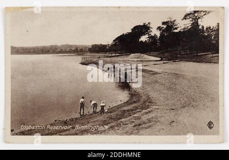 Carte postale, réservoir Edgbaston Birmingham, 1922 vues topographiques, lac, histoire de Birmingham, histoire sociale, loisirs et loisirs Banque D'Images