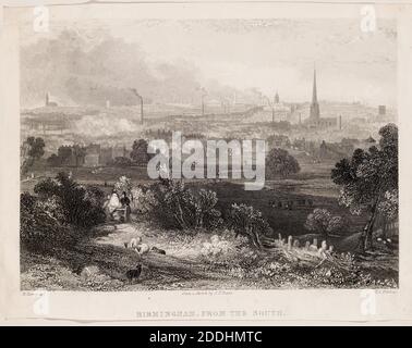 Gravure-Birmingham du Sud dessiné par: W Harvey de la, vol.ii un d'une collection de gravures de vues locales, contenu en volume. Vue sur Birmingham depuis le sud, hôtel de ville, Christ Church et l'église St Philip visible, Paysage, vues topographiques, Histoire sociale, Industrie, impression, Etching, Cityscape, Angleterre, Midlands Banque D'Images