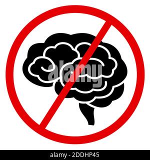 Cerveau et symbole de croisement. Manque d'intelligence et de stupidité à cause d'être sans courage et sans tête. Interdiction de penser et de comprendre Banque D'Images