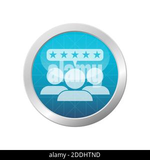 Icône des avis cinq étoiles. Groupe de trois clients satisfaits. Illustration du vecteur de cadre de cercle bleu clair. Illustration de Vecteur