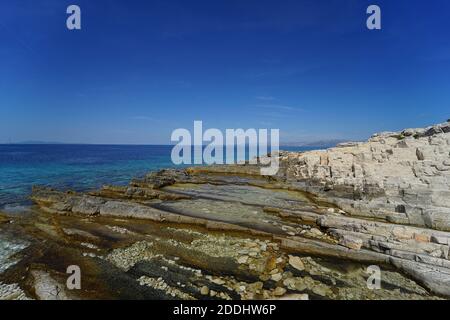 Plage sur l'île de Proizd, Mer Adriatique Banque D'Images