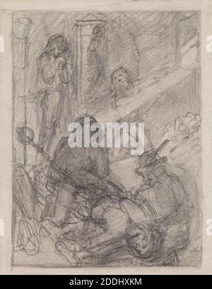 Poètes du XIXe siècle, prisonnier de Chillon, esquisse compositionnelle, 1857 [profil de l'œil gauche et du nez d'un homme] Ford Madox Brown (d.1893), 19e siècle, dessin, crayon, esquisse, prison, Suisse Banque D'Images