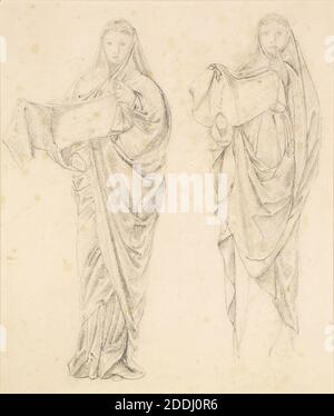 Légende des bonnes femmes de Chaucer, études de draperies pour la figure de Philomela par: Edward Burne-Jones, crayon, esquisse, pré-Raphaelite Banque D'Images