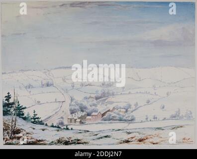 De Rednal Hill, hiver, 1852 Elijah Walton, Paysage, Aquarelle, vues topographiques, West Midlands, saison, hiver, Angleterre, Midlands, travaux sur papier, Météo, neige Banque D'Images