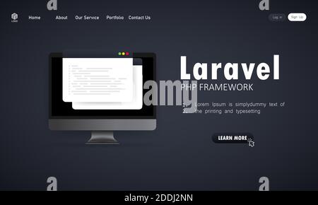 Apprendre à coder le langage de programmation de Laravel PHP Framework sur écran d'ordinateur, illustration du code de langage de programmation. Vecteur sur arrière-plan isolé Illustration de Vecteur