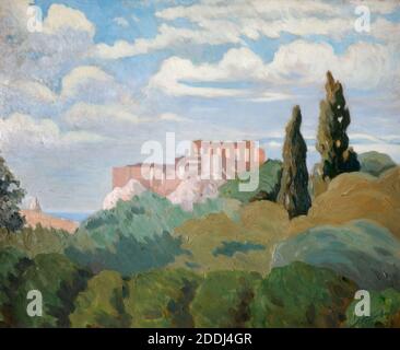 Lever du soleil sur le Parthénon, Athènes, 1933 Prince Nicolas de Grèce (d. 1938), arbre, Paysage, peinture à l'huile, Grèce, Monument antique, lever du soleil Banque D'Images