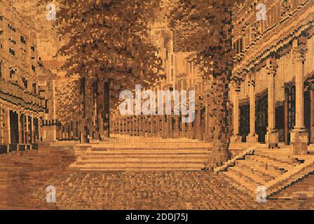 The Pantiles, 1840-60 panneaux, Tunbridgeware incrusté image et cadre. Le cadre et l'image des Pantiles, Tunbridge Wells, ont été faits en mosaïque de grain final. Il a été fabriqué par James Brown alors qu'il était apprenti à l'atelier Holamby vers 1850. Histoire sociale, Wood, Angleterre, Kent Banque D'Images