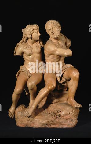 Hercules et Iole, 1710-1725 Giovanni Battista Foggini, le sujet raconte une histoire de l'ancien héros grec Hercules (ou Heracles). Hercules a été vendu à Omphale, Reine de Lydia. Il est devenu son amant et pendant son service a commencé à afficher des traits féminins, portant la robe des femmes et la rotation. La sculpture dépeint Omphale avec son bras autour d'Hercules, elle porte sa peau de lion. Les bras d'Hercules, et l'un des bras d'Omphale sont maintenant absents, donc nous ne pouvons plus être sûrs de ce qu'ils ont tenu dans leurs mains. Dans la représentation traditionnelle, elle est montrée tenant son club, tandis qu'il tient une broche Banque D'Images