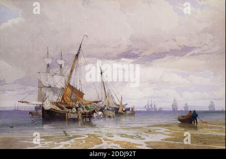 Spithead, 1855 Edward Duncan, bateau, aquarelle, paysage marin, côte, plage, bateau, nautique, maritime Banque D'Images