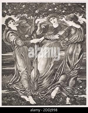 Le jardin des Hesperides,1900 après: Sir Edward Burne-Jones (d.1898) Editeur: Berlin Photographic Company, Art Movement, Pre-Raphaelite, 19e siècle, mythologie grecque, serpent, femmes, jardin, Photographie, Photogravure, danse Banque D'Images