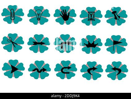 Icône Web définie en bouton de fleur bleu, ensemble d'icônes divers Banque D'Images