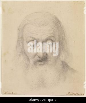 Wycliffe lisant sa traduction de la Bible, Etude pour le chef de Wycliffe, 1847 Ford Madox Brown, dessin, crayon, esquisse, pré-Raphaelite, Bible Banque D'Images