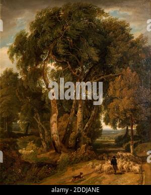 Driving Home The Flock, 1806 par William Havell, arbre, Paysage, peinture à l'huile, animal, mouton, campagne, Forêt Banque D'Images