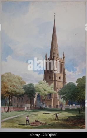 Aston Church, 1850-1880 Elijah Walton, l'église paroissiale de St Pierre et St Paul, Witton Lane, Aston, Birmingham., Aquarelle, West Midlands, Birmingham history, Architecture, Church, England, Midlands, Works on Paper Banque D'Images