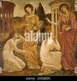 Cupid et psyché, peintures murales vertes du Palais, psyché aux Shrines de Juno et Cérès, 1881 par Sir Edward Burne-Jones et Walter Crane UNE scène de William Morris 'le Paradis terrestre'., peinture à l'huile, Dieux romains Banque D'Images