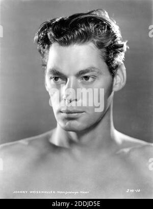 JOHNNY WEISSMULLER Portrait comme Tarzan à peu près au moment où il faisait DES ESCAPADES TARZAN alias LA CAPTURE DE TARZAN 1936 réalisateurs RICHARD THORPE JOHN FARROW JAMES C. McKay GEORGE B. SEITZ WILLIAM A. WELLMAN scénario Cyril Hume basé sur des personnages créés par Edgar Rice Burroughs Metro Goldwyn Mayer Banque D'Images