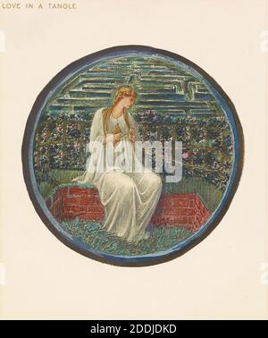 Le livre de fleurs, l'amour dans un enchevêtrement du livre de fleurs, 1905 Sir Edward Burne-Jones, Livre, mouvement d'art, pré-Raphaël, jardin, fleur, Femme, impression, Collotype, assis Banque D'Images
