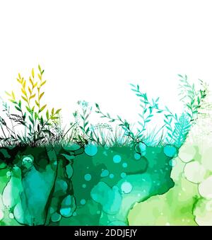 Arrière-plan abstrait avec silhouettes noires d'herbes sauvages et de fleurs de prairie. Fleurs sauvages. Fond floral. Herbe sauvage. Illustration vectorielle. Illustration de Vecteur