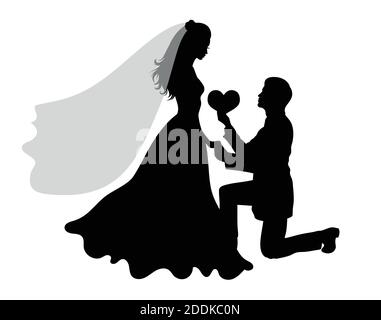 Silhouettes de mariage romantique d'un couple sur blanc. Illustration de Vecteur