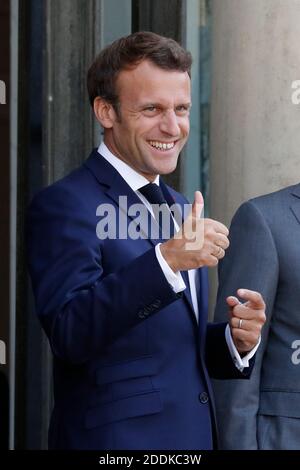 Le président français Emmanuel Macron accueille Netchirvan Barzani, Président du gouvernement régional du Kurdistan d'Irak, qui arrive au Palais de l'Elysée, Paris, France, le 10 juillet 2019. Photo de Henri Szwarc/ABACAPRESS.COM Banque D'Images