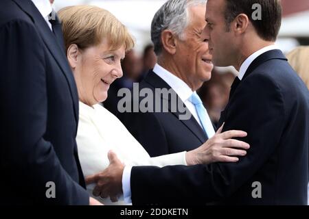 Angela Merkel (chanceuse d'Allemagne), Emmanuel Macron (président de la République française), lors du 139e départ militaire du 14 juillet sur les champs-Elysées, jour de la Fête nationale. Paris, le 14 juillet 2019. Photo Stephane Lemouton/Pool/ABACAPRESS.COM Banque D'Images