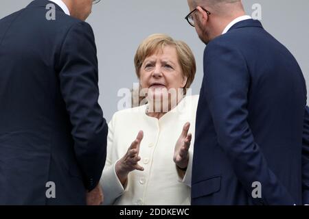 Angela Merkel (chanceuse d'Allemagne), Charles Michel, Premier ministre de la Belgique, lors du 139e départ militaire du 14 juillet sur les champs-Elysées, jour de la Fête nationale. Paris, le 14 juillet 2019. Photo Stephane Lemouton/Pool/ABACAPRESS.COM Banque D'Images