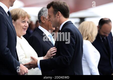 Angela Merkel (chanceuse d'Allemagne), Emmanuel Macron (président de la République française), lors du 139e départ militaire du 14 juillet sur les champs-Elysées, jour de la Fête nationale. Paris, le 14 juillet 2019. Photo Stephane Lemouton/Pool/ABACAPRESS.COM Banque D'Images