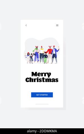 famille afro-américaine de plusieurs générations de chapeaux de père noël portant des masques pour prévenir la pandémie de coronavirus nouvelle année noël célébration concept illustration du vecteur vertical pleine longueur Illustration de Vecteur