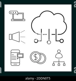 marketing numérique distribution promotion argent analyse icônes vecteur ligne d'illustration icône Illustration de Vecteur