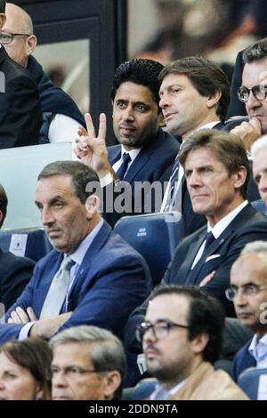 Joe Da Grosa, le propriétaire américain de Bordeaux, Frederic Longuepee, le président français du PSG Nasser al-Khelefii, le directeur sportif brésilien de Paris Saint-Germain (PSG), Leonardo, lors du match de football français L1 entre Girondins de Bordeaux et Paris Saint-Germain (PSG), à Bordeaux, en France, le 28 septembre 2019. Photo de Thibaud Moritz/ABACAPRESS.COM Banque D'Images