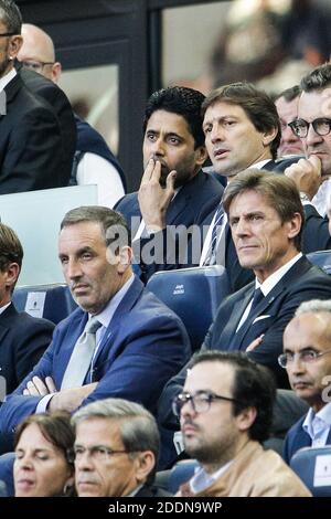 Joe Da Grosa, le propriétaire américain de Bordeaux, Frederic Longuepee, le président français du PSG Nasser al-Khelefii, le directeur sportif brésilien de Paris Saint-Germain (PSG), Leonardo, lors du match de football français L1 entre Girondins de Bordeaux et Paris Saint-Germain (PSG), à Bordeaux, en France, le 28 septembre 2019. Photo de Thibaud Moritz/ABACAPRESS.COM Banque D'Images