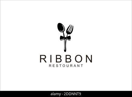 restaurant avec cuillère et ruban portant le logo inspiration créative Illustration de Vecteur