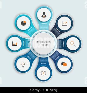 Le vecteur de conception infographique et les icônes marketing peuvent être utilisés pour la mise en page du flux de travail, le diagramme, le rapport annuel et la conception Web. Business concept avec 8 options. Illustration de Vecteur