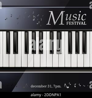 3d realistic vector music festival affiche piano avec clavier noir et blanc. Illustration de Vecteur