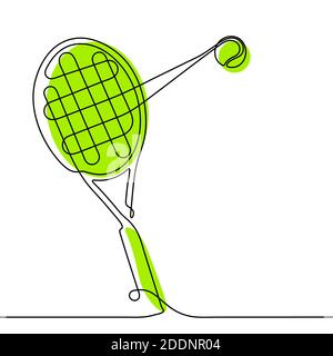 raquette et balle de tennis en une ligne continue. Bannière pour le design sportif. Équipement de tennis. Mode de vie actif. Vecteur Illustration de Vecteur