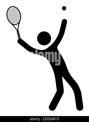 bâton homme figure, joueur de tennis frappe ballon de tennis avec raquette. Sports actifs. Un mode de vie sain. Vecteur