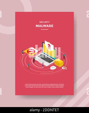 programmes malveillants de sécurité les personnes qui se tiennent sur l'enveloppe du crâne de l'ordinateur portable pour le modèle de prospectus et l'impression de bannières livres de couverture moderne style plat Illustration de Vecteur