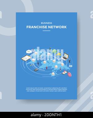 réseau de franchise d'affaires personnes se tenant autour de magasin argent calculatrice d'ordinateur portable smartphone pour modèle de prospectus et impression de livres de couverture de bannière moderne Illustration de Vecteur