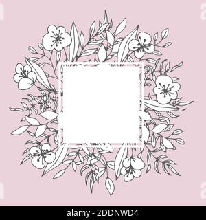Carte de voeux à motif fleuri et cadre carré à la décoration floristique Illustration de Vecteur