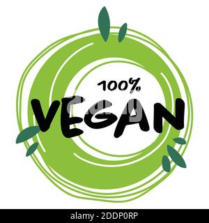Vegan 100 pour cent, vecteur d'étiquette de produit végétarien Illustration de Vecteur