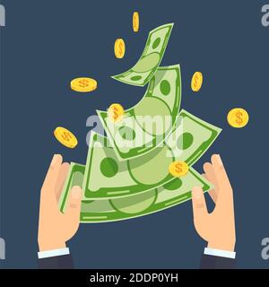 Les mains jettent de l'argent dans un trou noir. Crise économique. Illustration de Vecteur