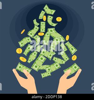 Les mains jettent de l'argent dans un trou noir. Crise économique. Illustration de Vecteur