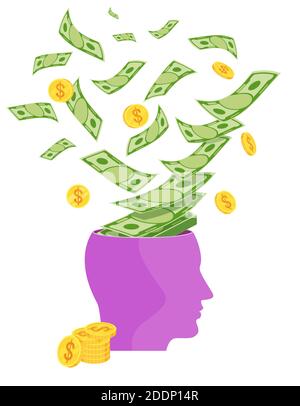 L'argent va de la tête. Crise économique. Déchets et ruine. Illustration de Vecteur