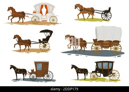 Chevaux avec chariot, transport dans vecteur passé Illustration de Vecteur