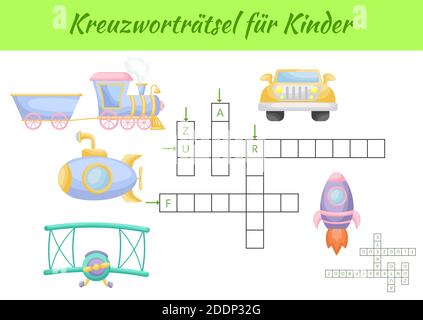 Kreuzworträtsel für Kinder - Crossword pour les enfants. Jeu de mots croisés avec des images. Version imprimable du jeu et de la feuille d'activité pour enfants. Illustration de Vecteur