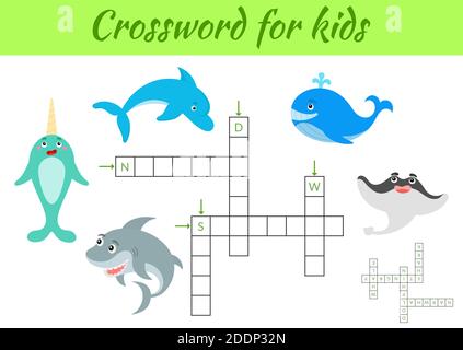 Jeu Crosswords d'animaux pour enfants avec des images. Feuille d'activités pour enfants version imprimable colorée. Jeu éducatif pour étudier les mots anglais. JE Illustration de Vecteur