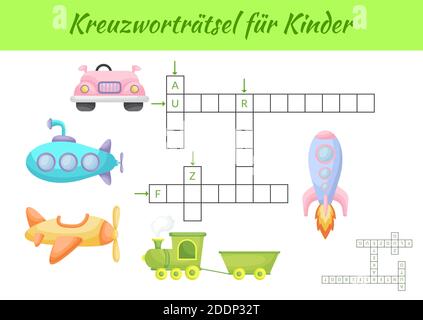 Kreuzworträtsel für Kinder - Crossword pour les enfants. Jeu de mots croisés avec des images. Version imprimable du jeu et de la feuille d'activité pour enfants. Illustration de Vecteur