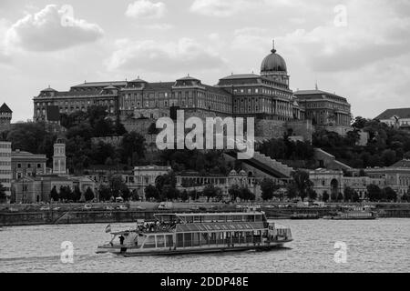 Vue en noir et blanc sur le château des Rois à Budapest Du Danube Banque D'Images