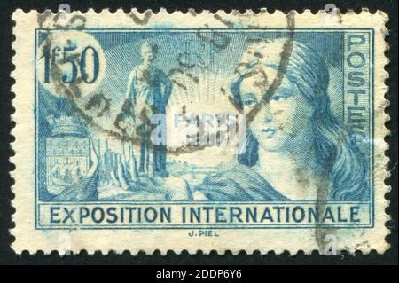 FRANCE - VERS 1937: Timbre imprimé par la France, montre exposition Allegory, vers 1937 Banque D'Images