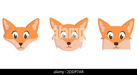 Ensemble de renards de dessin animé. Différentes formes de visages d'animaux. Illustration de Vecteur